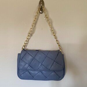NWT Jules Kay Dusty Blue Woven Faux Leather Shoulder Bag